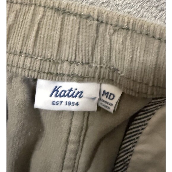 Katin Mens Size M Shorts Corduroy Drawstring Beige Slash Pockets Elastic Waist - Picture 3 of 9